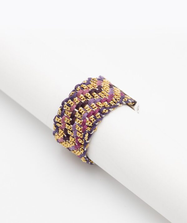 Anello ZIG ZAG in Argento 925 bagno oro Giallo 18Kt. Tessuto: Seta Toni di Viola