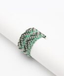 Anello ZIG ZAG in Argento 925 Rodiato. Tessuto: Seta Toni di Verde