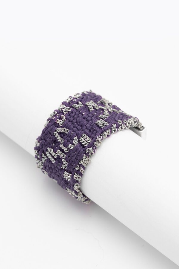 Anello ROMBO in Argento 925 Rodiato. Tessuto: Seta Viola