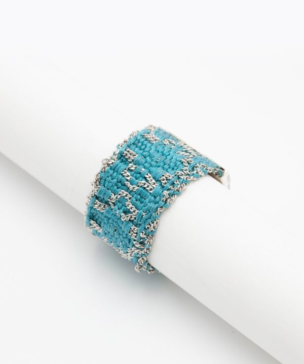 Anello ROMBO in Argento 925 Rodiato. Tessuto: Seta Turchese