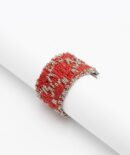 Anello ROMBO in Argento 925 Rodiato. Tessuto: Seta Rossa