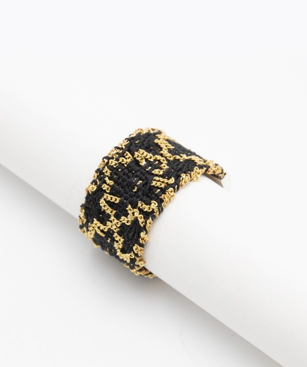 Anello ROMBO in Argento 925 bagno oro Giallo 18Kt. Tessuto: Seta Nera
