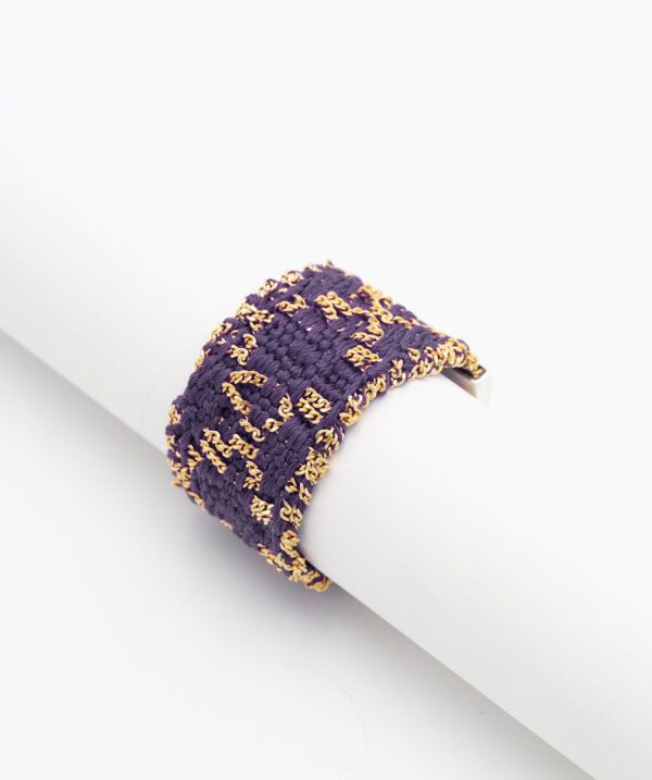 Anello ROMBO in Argento 925 bagno oro Giallo 18Kt. Tessuto: Seta Viola
