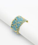 Anello ROMBO in Argento 925 bagno oro Giallo 18Kt. Tessuto: Seta Turchese