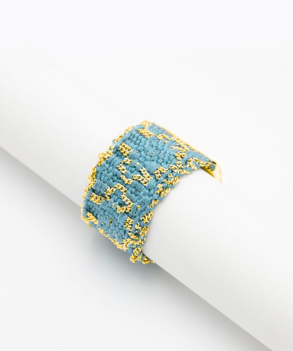 Anello ROMBO in Argento 925 bagno oro Giallo 18Kt. Tessuto: Seta Turchese