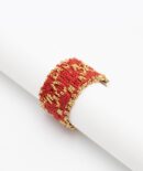 Anello ROMBO in Argento 925 bagno oro Giallo 18Kt. Tessuto: Seta Rossa