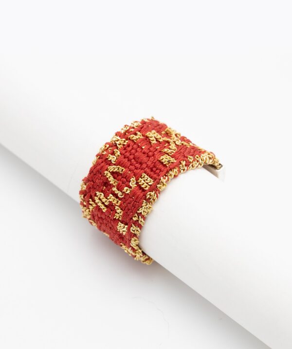 Anello ROMBO in Argento 925 bagno oro Giallo 18Kt. Tessuto: Seta Rossa