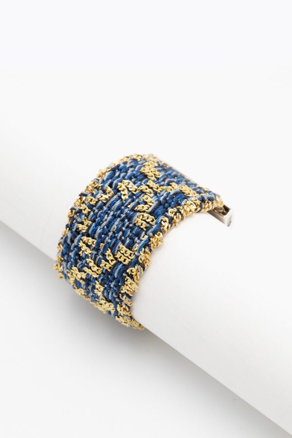 Anello ROMBO in Argento 925 bagno oro Giallo 18Kt. Tessuto: Seta Jeans