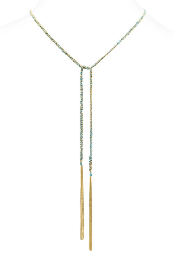 Collana TWIST in Argento 925 bagno oro Giallo 18Kt. Tessuto: Seta Turchese