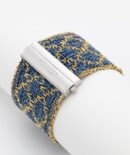 Bracciale ROMBO in Argento 925 bagno oro Giallo 18Kt. Tessuto: Seta Jeans