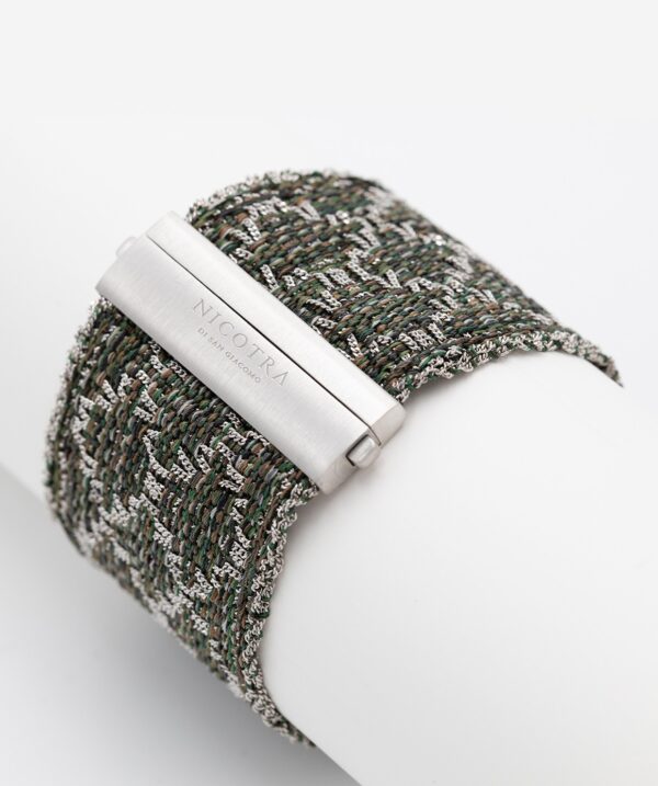 Bracciale ROMBO in Argento 925 Rodiato. Tessuto: Seta Militare