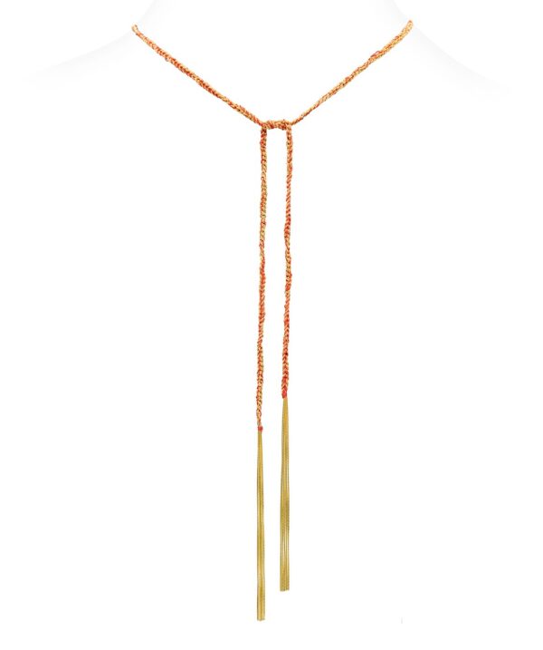Collana TWIST in Argento 925 bagno oro Giallo 18Kt. Tessuto: Seta Rossa