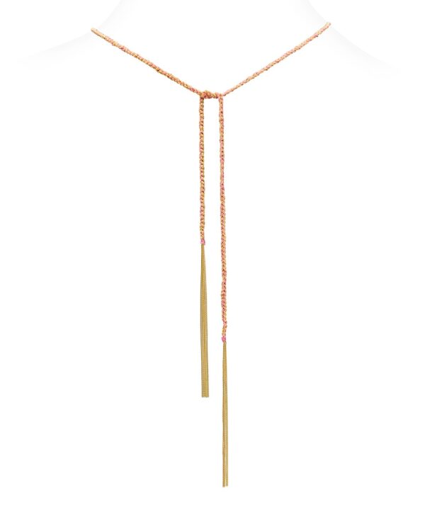 Collana TWIST in Argento 925 bagno oro Giallo 18Kt. Tessuto: Seta Rosa