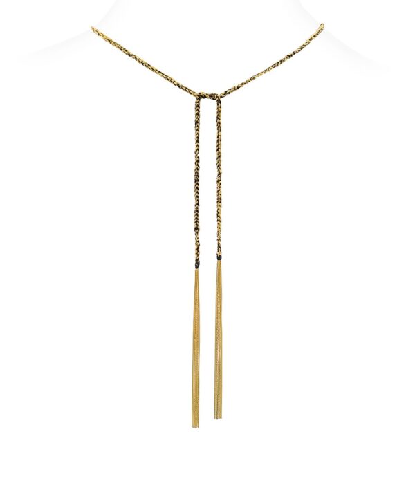 Collana TWIST in Argento 925 bagno oro Giallo 18Kt. Tessuto: Seta Nera