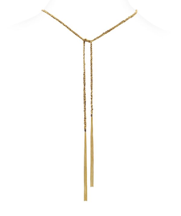 Collana TWIST in Argento 925 bagno oro Giallo 18Kt. Tessuto: Seta Marrone