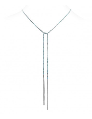Collana TWIST in Argento 925 Rodiato. Tessuto: Seta Turchese