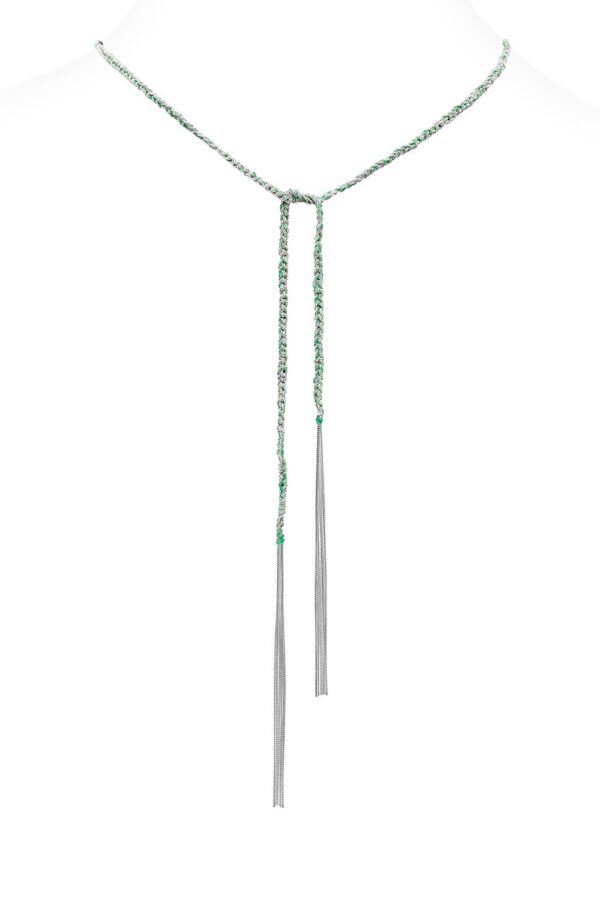 Collana TWIST in Argento 925 Rodiato. Tessuto: Seta Smeraldo