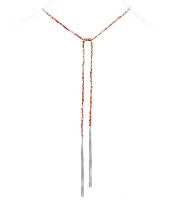 Collana TWIST in Argento 925 Rodiato. Tessuto: Seta Rossa