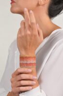 Bracciale ZIG ZAG in Argento 925 bagno oro Giallo 18Kt. Tessuto: Seta Toni di Rosso