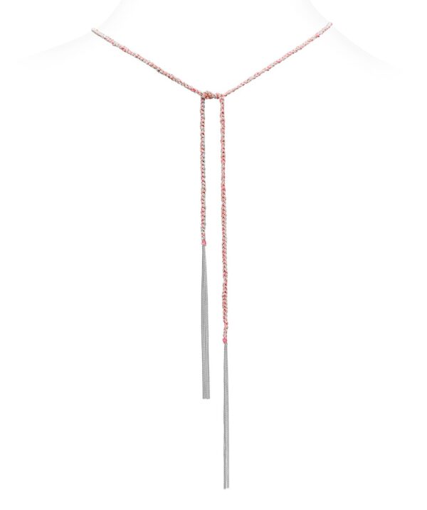 Collana TWIST in Argento 925 Rodiato. Tessuto: Seta Rosa