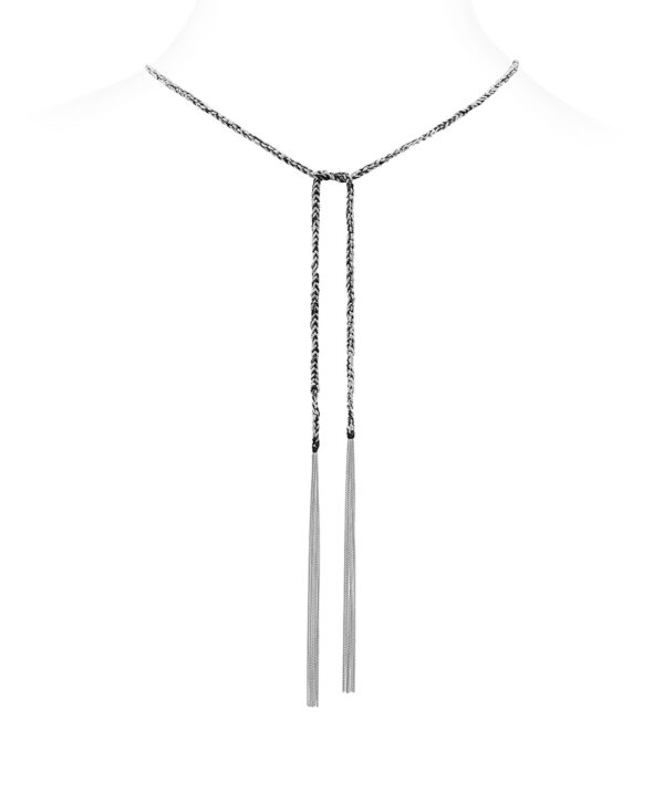 Collana TWIST in Argento 925 Rodiato. Tessuto: Seta Nera