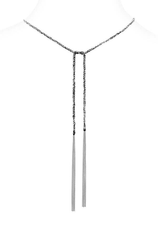 Collana TWIST in Argento 925 Rodiato. Tessuto: Seta Nera
