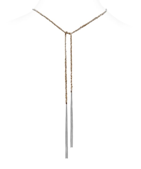 Collana TWIST in Argento 925 Rodiato. Tessuto: Seta Marrone