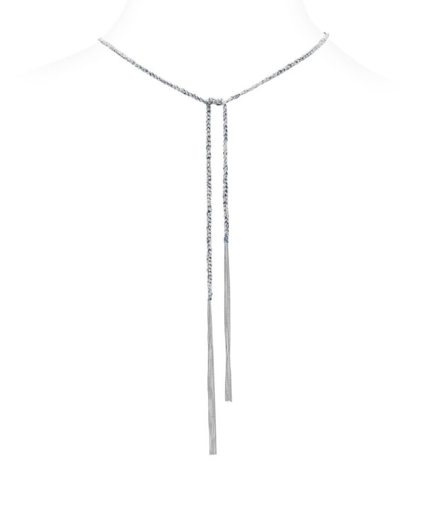 Collana TWIST in Argento 925 Rodiato. Tessuto: Seta Jeans