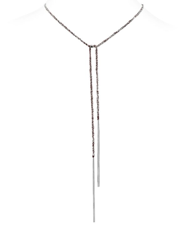 Collana TWIST in Argento 925 Rodiato. Tessuto: Seta Bordeaux