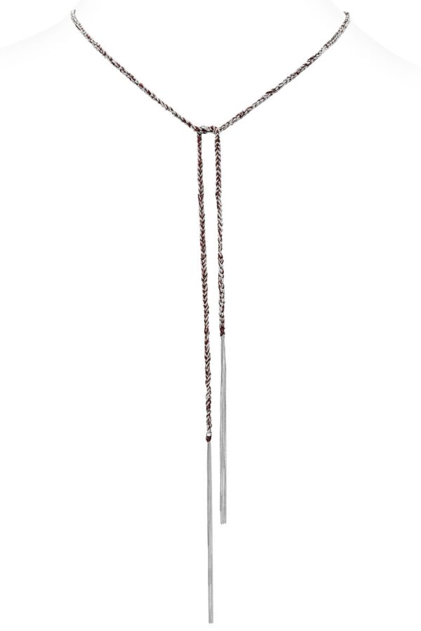 Collana TWIST in Argento 925 Rodiato. Tessuto: Seta Bordeaux