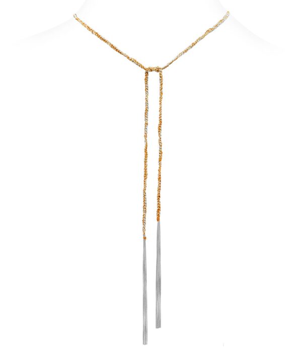 Collana TWIST in Argento 925 Rodiato. Tessuto: Seta Arancio