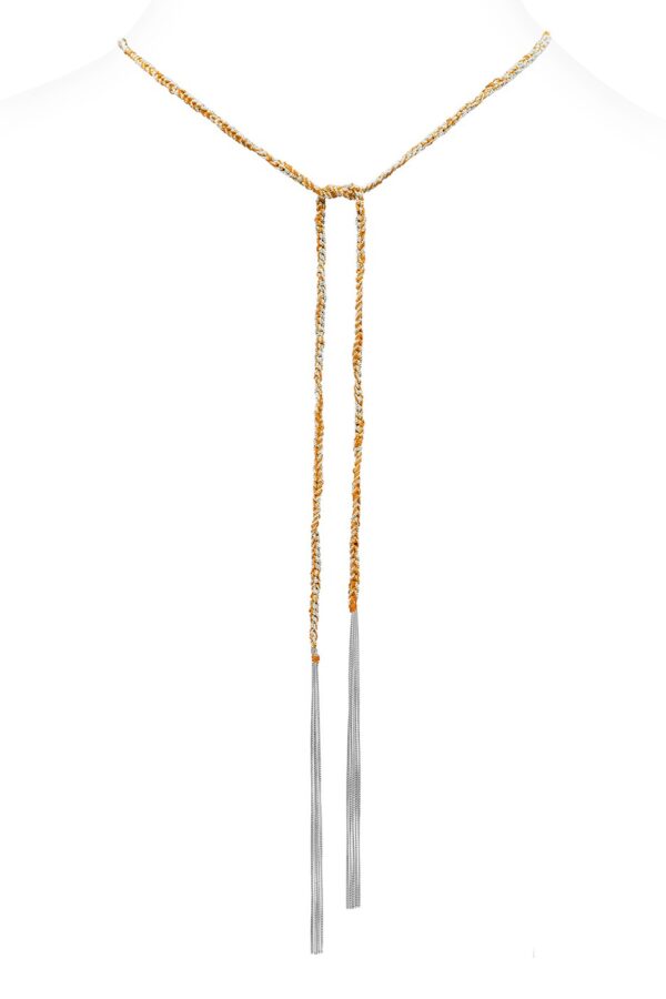Collana TWIST in Argento 925 Rodiato. Tessuto: Seta Arancio