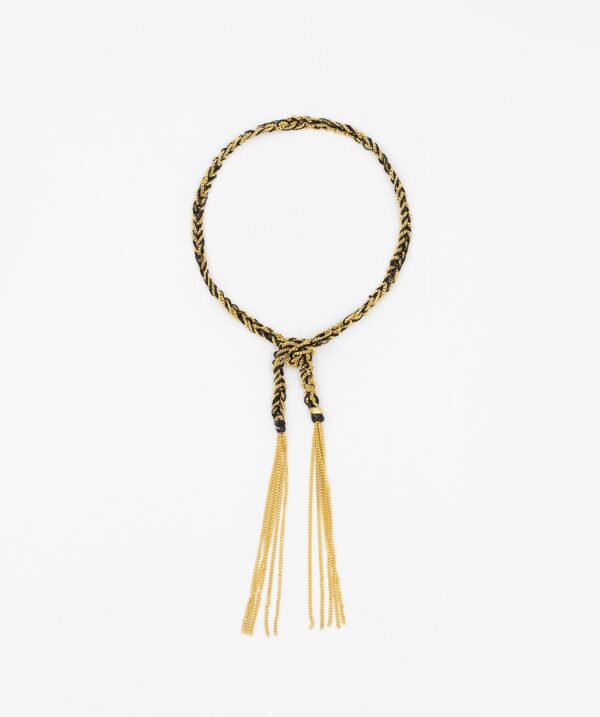 Bracciale TWIST in Argento 925 bagno oro Giallo 18Kt. Tessuto: Seta Nera