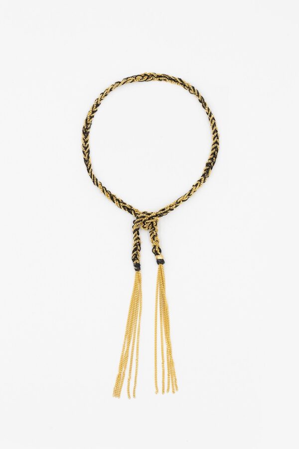 Bracciale TWIST in Argento 925 bagno oro Giallo 18Kt. Tessuto: Seta Nera