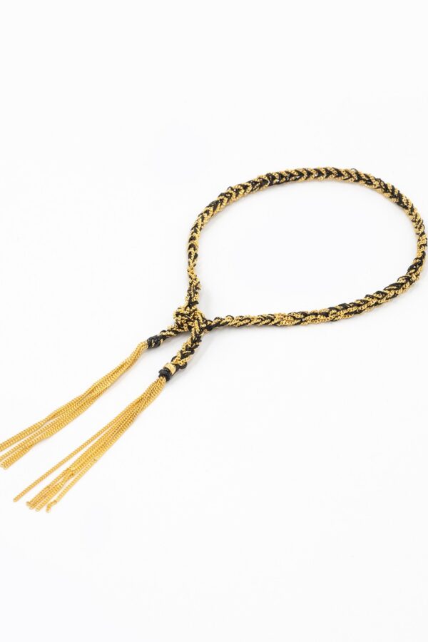 Bracciale TWIST in Argento 925 bagno oro Giallo 18Kt. Tessuto: Seta Nera