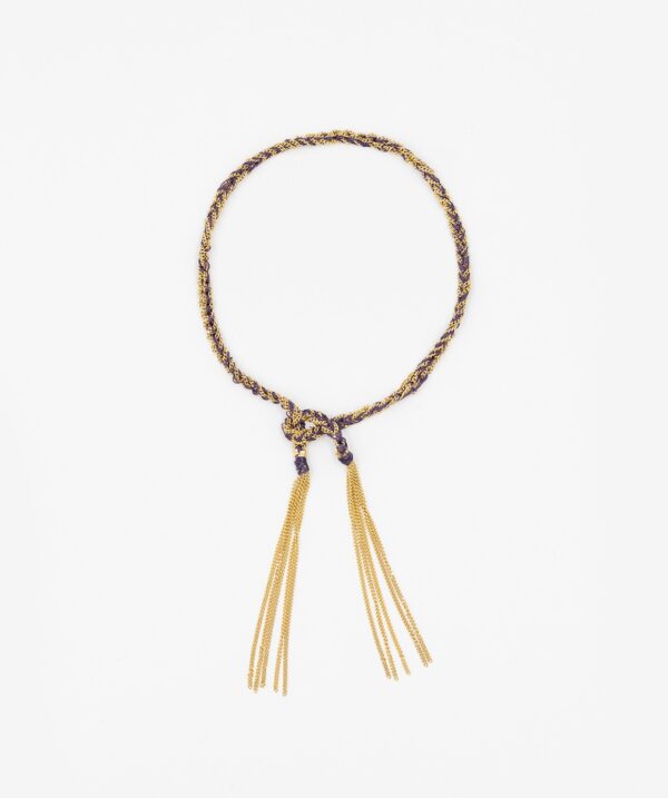 Bracciale TWIST in Argento 925 bagno oro Giallo 18Kt. Tessuto: Seta Viola