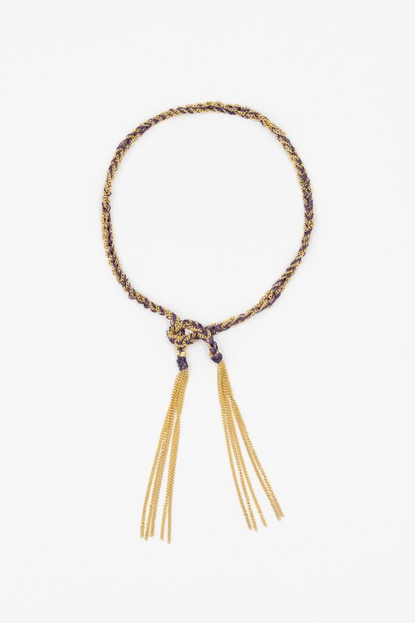 Bracciale TWIST in Argento 925 bagno oro Giallo 18Kt. Tessuto: Seta Viola