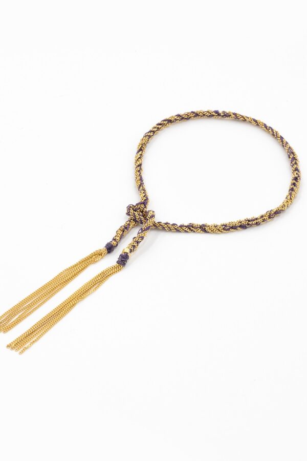 Bracciale TWIST in Argento 925 bagno oro Giallo 18Kt. Tessuto: Seta Viola