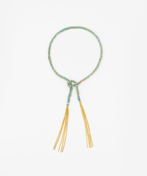 Bracciale TWIST in Argento 925 bagno oro Giallo 18Kt. Tessuto: Seta Turchese
