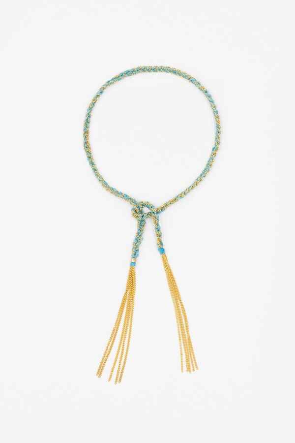 Bracciale TWIST in Argento 925 bagno oro Giallo 18Kt. Tessuto: Seta Turchese