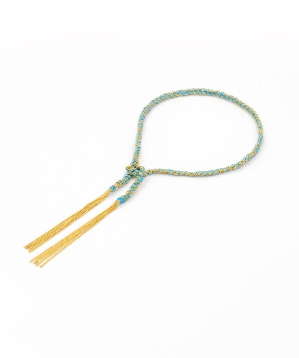 Bracciale TWIST in Argento 925 bagno oro Giallo 18Kt. Tessuto: Seta Turchese