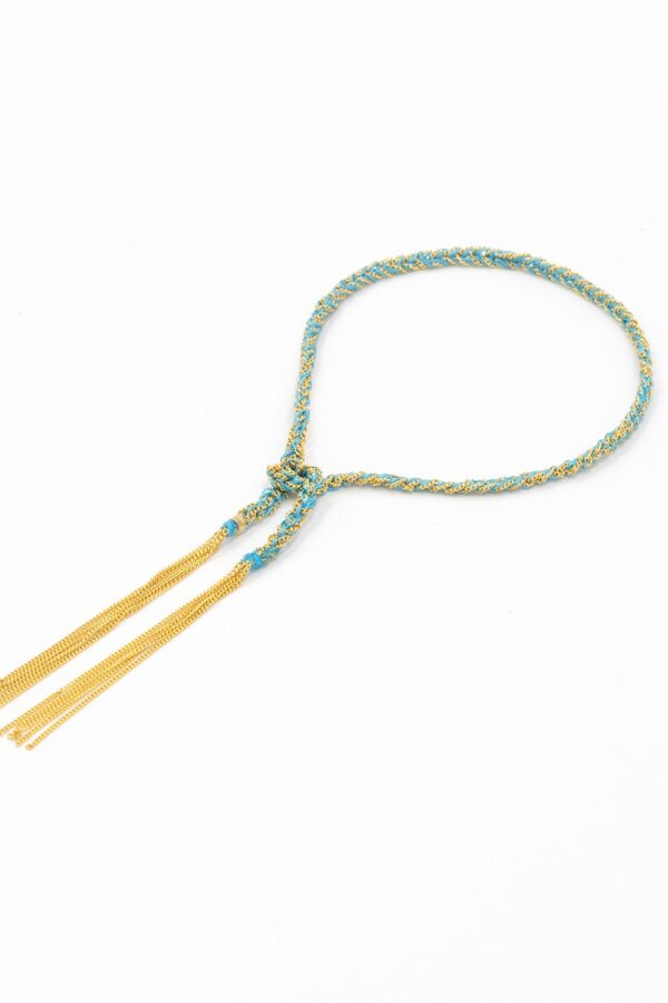 Bracciale TWIST in Argento 925 bagno oro Giallo 18Kt. Tessuto: Seta Turchese