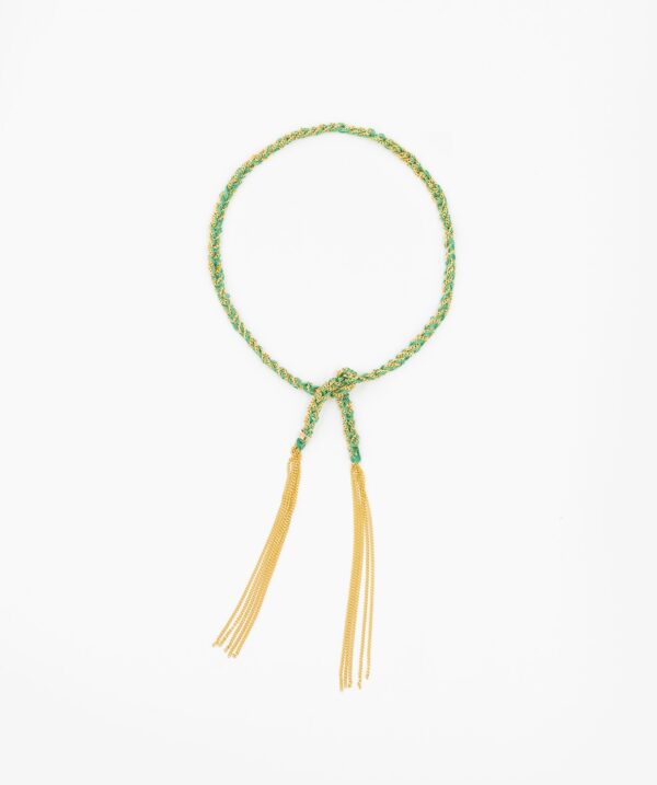 Bracciale TWIST in Argento 925 bagno oro Giallo 18Kt. Tessuto: Seta Smeraldo