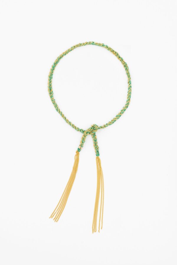Bracciale TWIST in Argento 925 bagno oro Giallo 18Kt. Tessuto: Seta Smeraldo