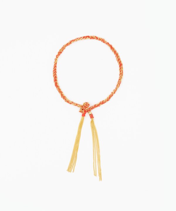 Bracciale TWIST in Argento 925 bagno oro Giallo 18Kt. Tessuto: Seta Rossa
