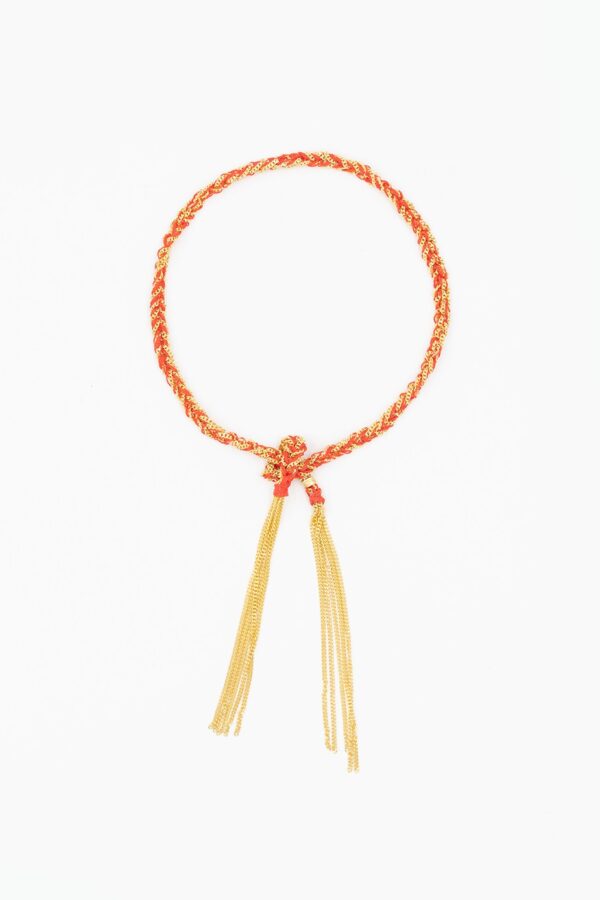 Bracciale TWIST in Argento 925 bagno oro Giallo 18Kt. Tessuto: Seta Rossa