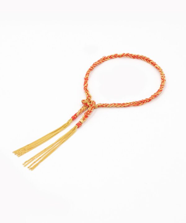 Bracciale TWIST in Argento 925 bagno oro Giallo 18Kt. Tessuto: Seta Rossa