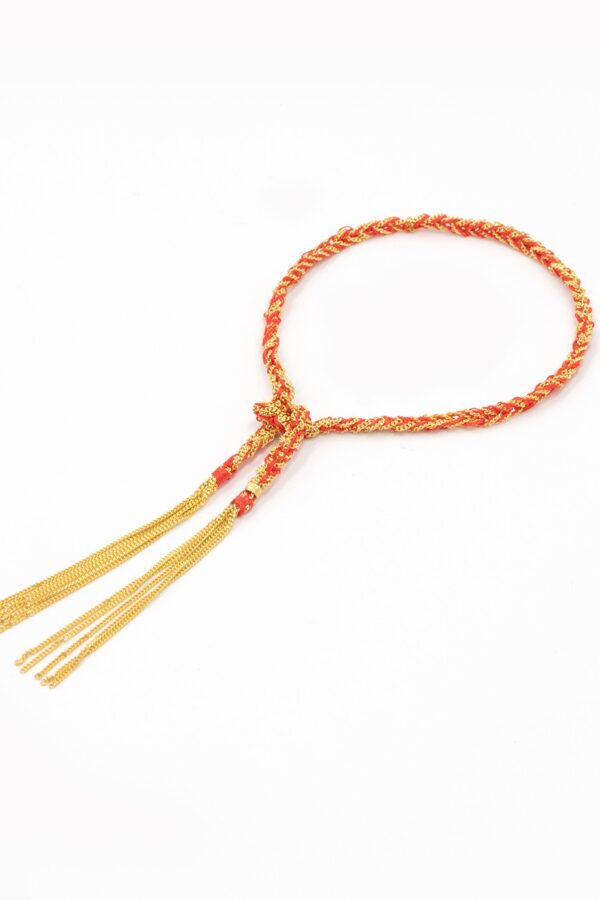 Bracciale TWIST in Argento 925 bagno oro Giallo 18Kt. Tessuto: Seta Rossa