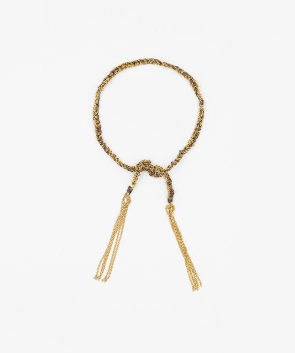 Bracciale TWIST in Argento 925 bagno oro Giallo 18Kt. Tessuto: Seta Marrone