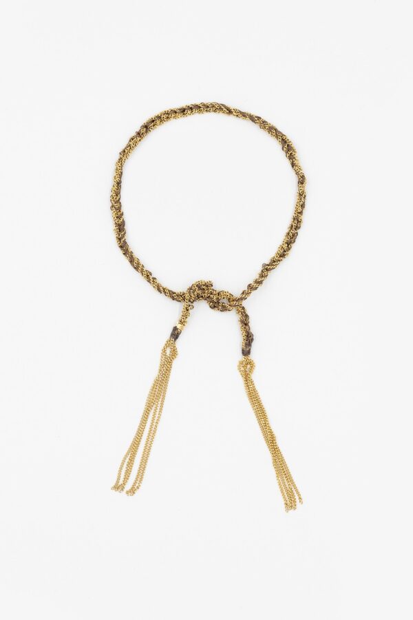 Bracciale TWIST in Argento 925 bagno oro Giallo 18Kt. Tessuto: Seta Marrone